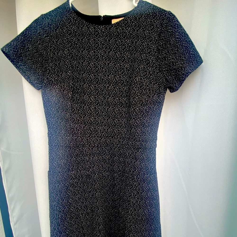 Black patterned short sleeve work dress